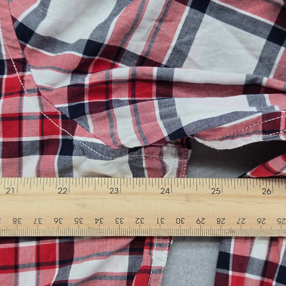 Banana Republic Plaid Untucked Fit Button Down Shirt Red White Blue Cotton XL